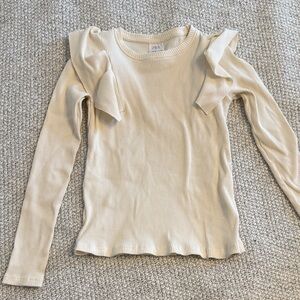 Zara Off-White Ribbed Top with Ruffle Detail
